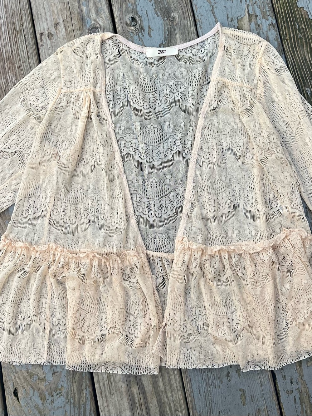 ISSI Cream Lace Open-Front Ruffle Kimono - Picture 2 of 7